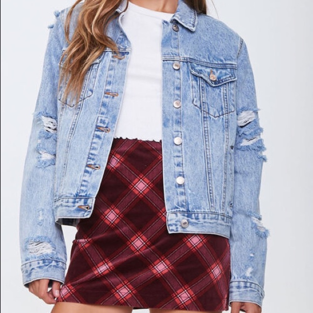 Forever 21 Distressed Acid Wash Denim Jacket Sz M